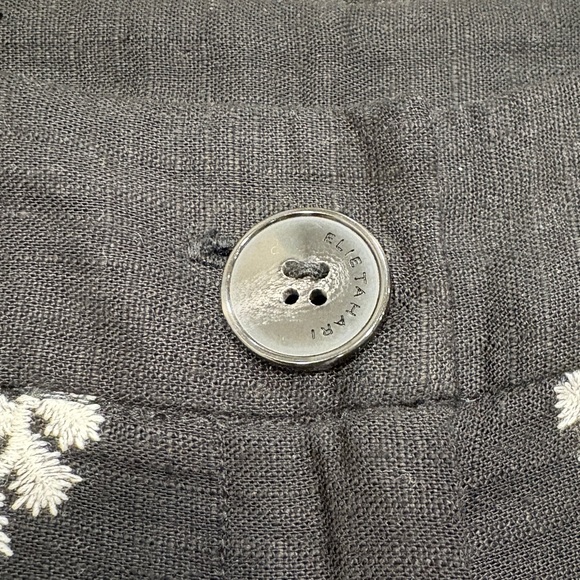 🌟ELIE TAHARI🌟 FLORAL EMBROIDERED WIDE LEG LINEN PANT BLACK / WHITE SZ 8 - Picture 4 of 7